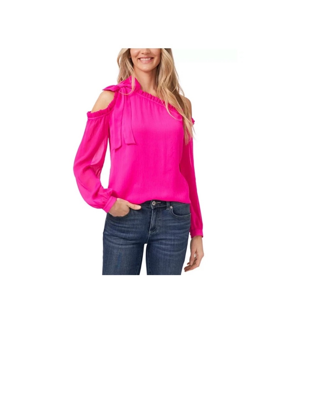 CeCe Ruffled Asymmetric Cold-Shoulder Top Hot Pink Medium New Other
